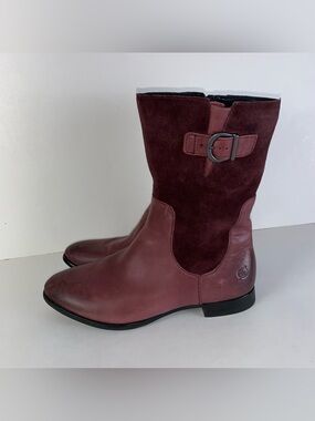 Born Elma Maroon Red Suede Leather Mid Calf Riding Flat Moto Boots 8.5M